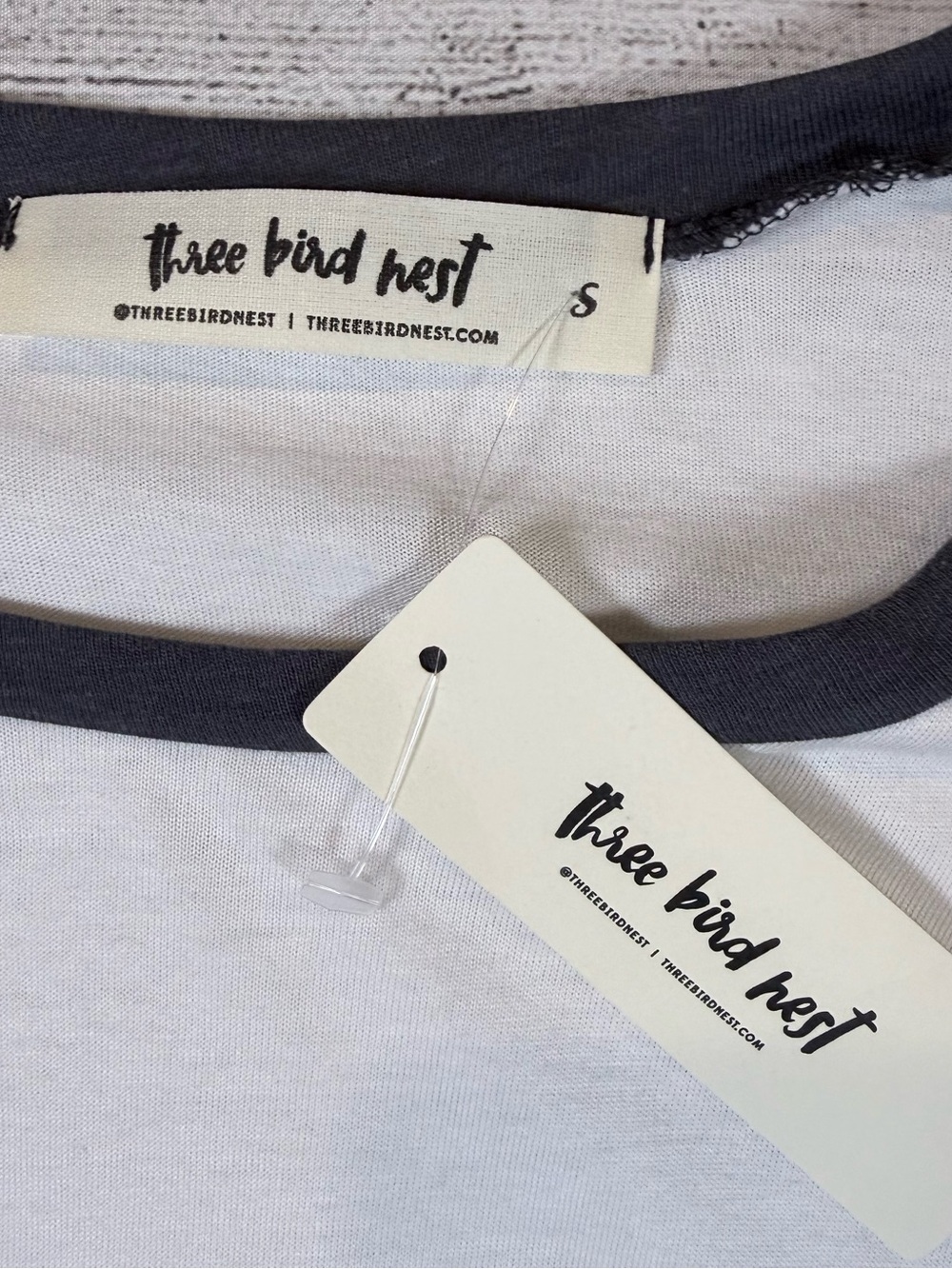 Three Bird Nest Two-Tone Ruffle Raglan Top - White & Charcoal - Picture 3 of 7